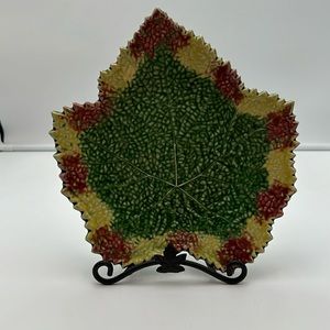 Vintage Bordallo Pinheiro Multicolor MAJOLICA GRAPE LEAF Plate
